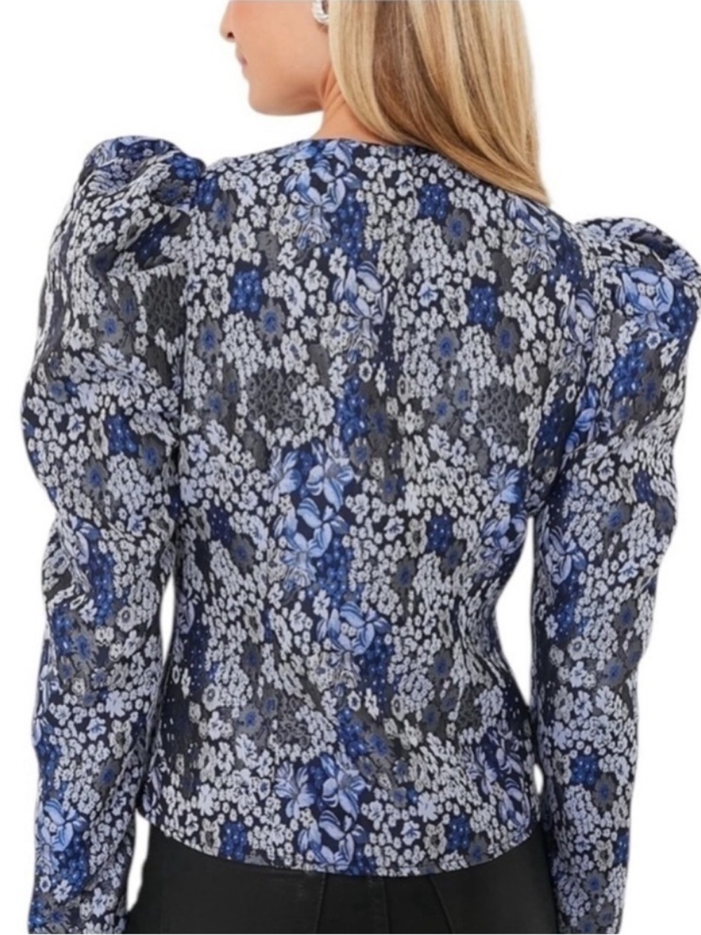 Hyacinth House | Tuckernuck Jacquard Puff-Sleeve Blouse XS